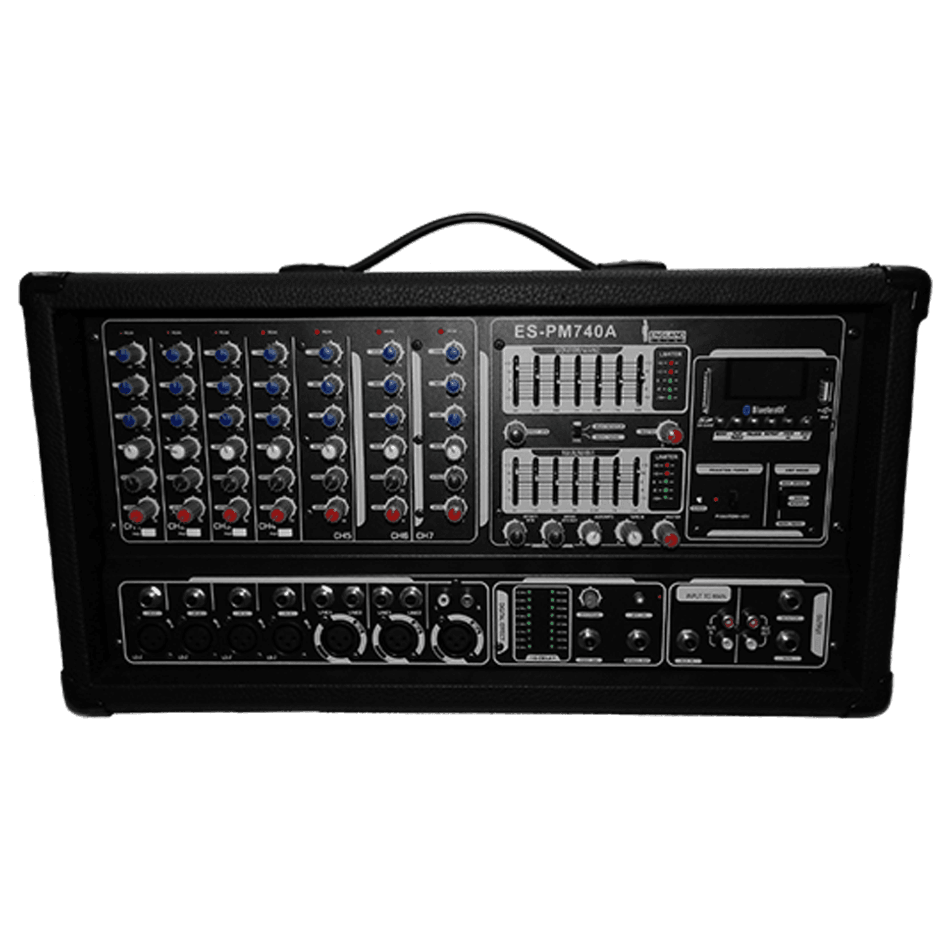 MEZCLADORA AMPLIFICADA, 7 CANALES, 2X250W, ECUALIZADOR, USB, SD CARD, BT, MP3, PHANTOM POWER - Miniatura 2