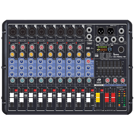 CONSOLA ANALOGA, 10 CANALES, 8 MONO/1 ESTEREO, INTERFAZ USB, BT, MP3