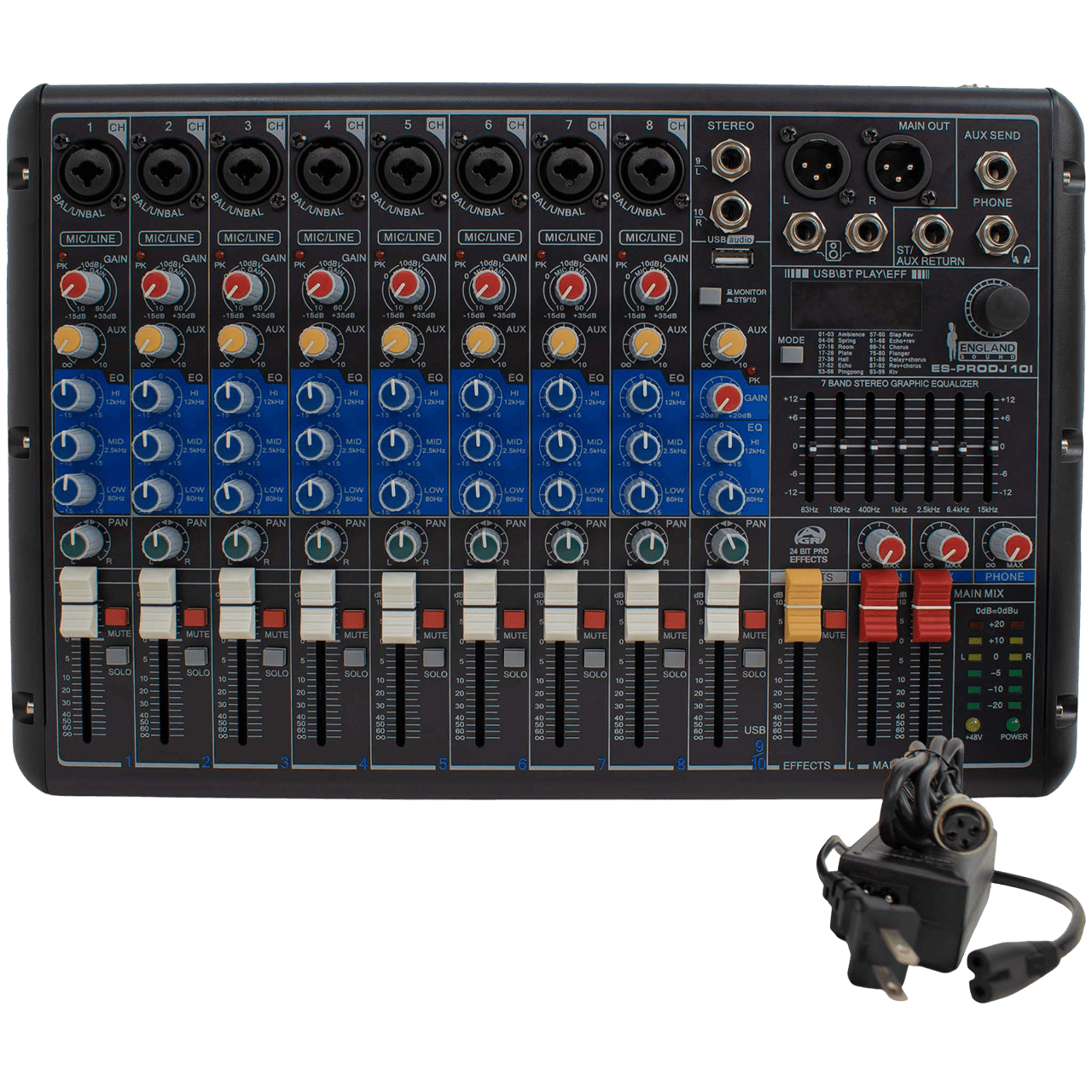 CONSOLA ANALOGA, 10 CANALES, 8 MONO/1 ESTEREO, INTERFAZ USB, BT, MP3 - Miniatura 7