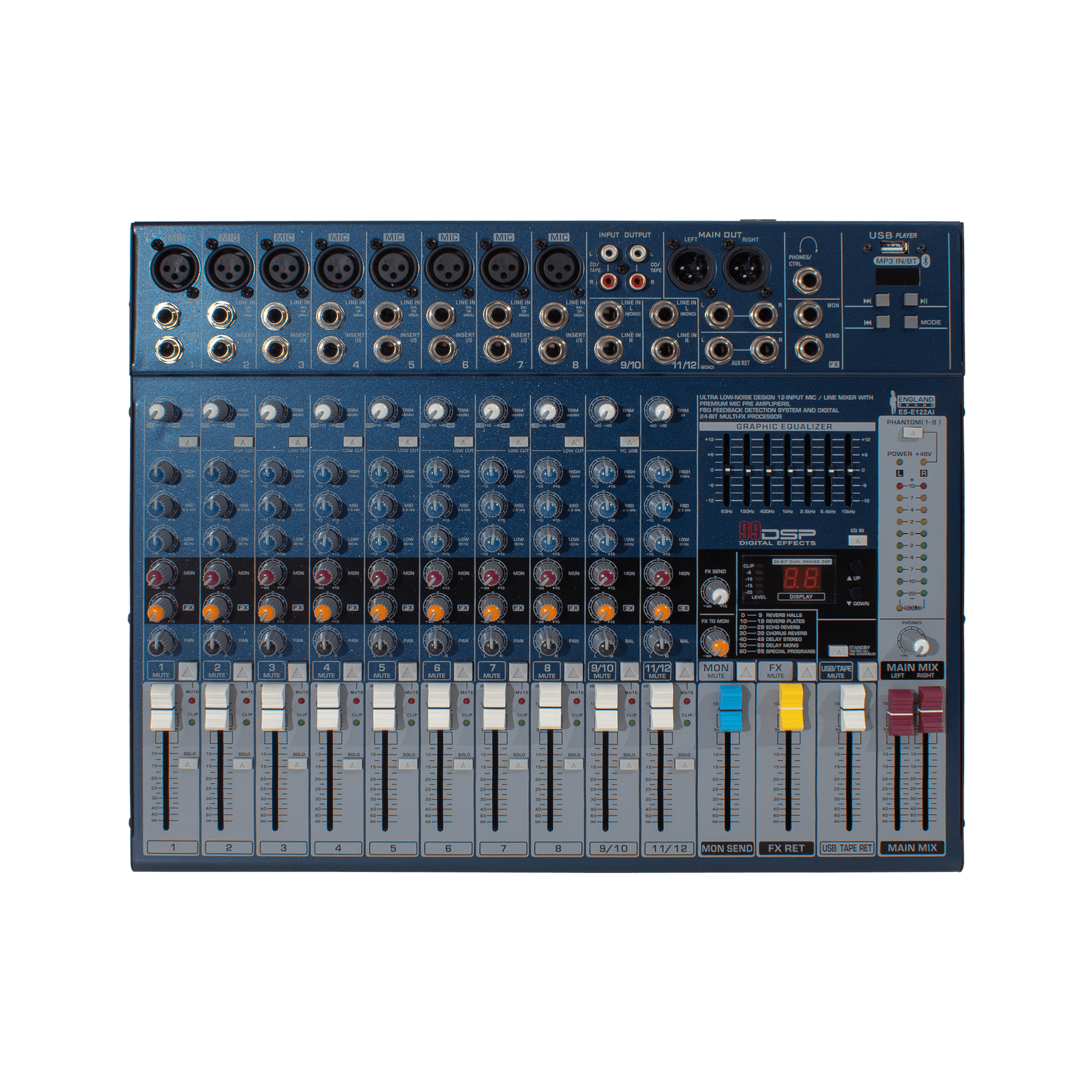 CONSOLA ANALOGA, 12 CANALES, 8 MONO/2 ESTEREO, INTERFAZ USB, BT, MP3 - Miniatura 2