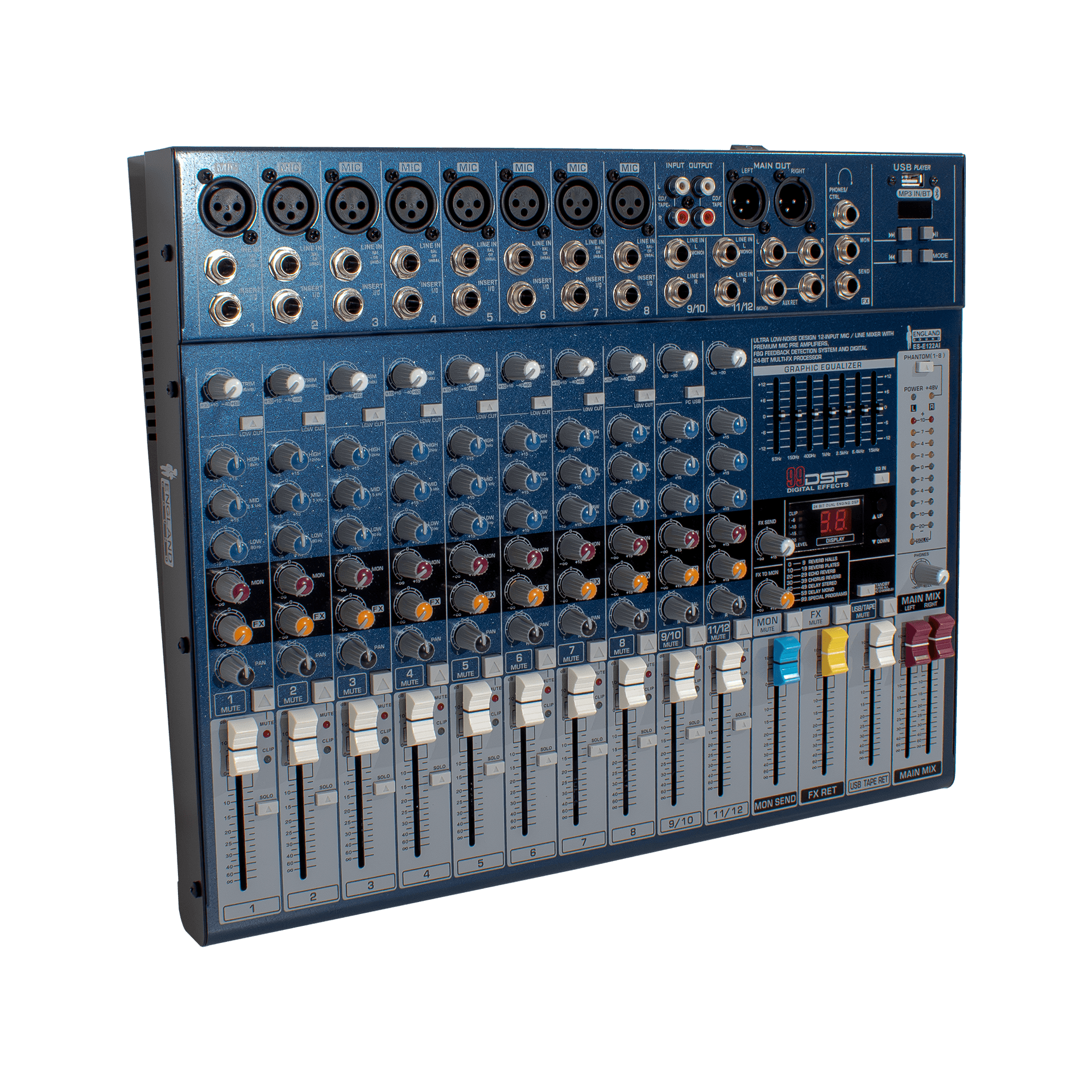 CONSOLA ANALOGA, 12 CANALES, 8 MONO/2 ESTEREO, INTERFAZ USB, BT, MP3 - Miniatura 5
