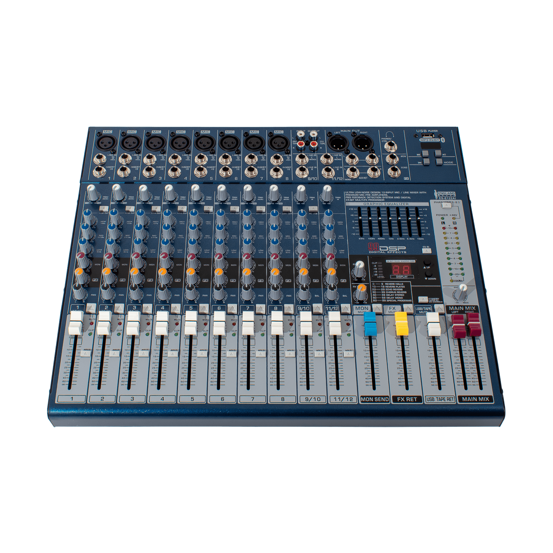CONSOLA ANALOGA, 12 CANALES, 8 MONO/2 ESTEREO, INTERFAZ USB, BT, MP3 - Miniatura 6