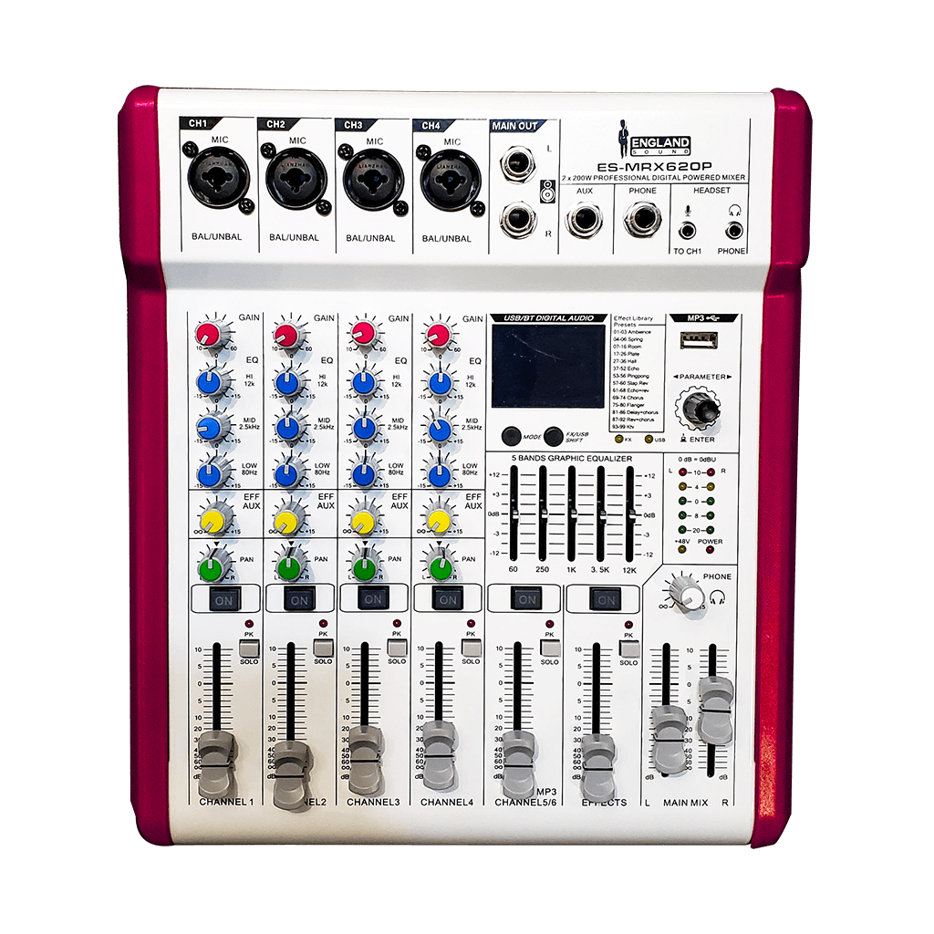 CONSOLA AMPLIFICADA, 6 CANALES, 4 MONO/1 ESTEREO, 2x200W 8 OHM, USB, BT