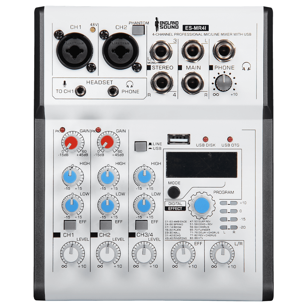 CONSOLA ANALOGA, 4 CANALES, 2 MONO/2 ESTEREO, INTERFAZ USB, BT, MP3