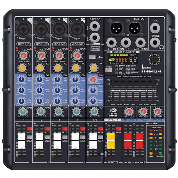 CONSOLA ANALOGA, 6 CANALES, 4 MONO/1 ESTEREO, INTERFAZ USB, BT, MP3