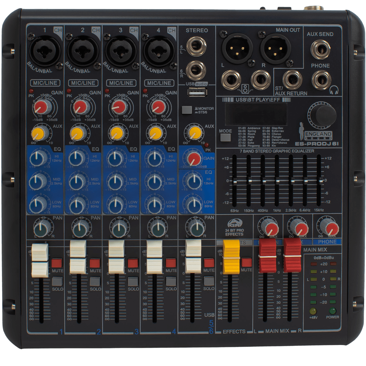 CONSOLA ANALOGA, 6 CANALES, 4 MONO/1 ESTEREO, INTERFAZ USB, BT, MP3 - Miniatura 2