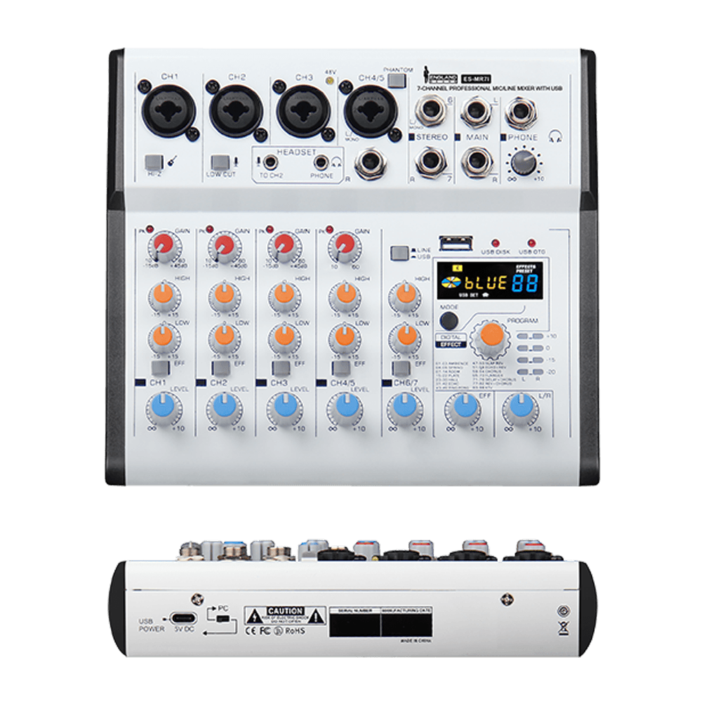 CONSOLA ANALOGA, 7 CANALES, 5 MONO/1 ESTEREO, INTERFAZ USB, BT, MP3