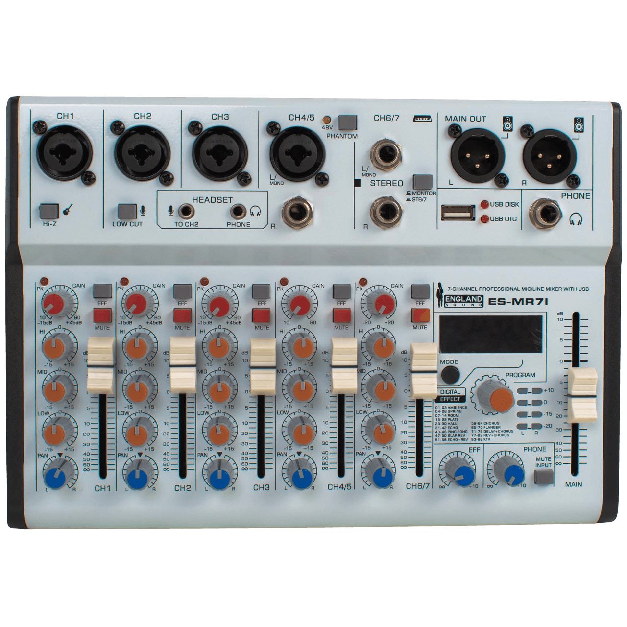 CONSOLA ANALOGA, 7 CANALES, 5 MONO/1 ESTEREO, INTERFAZ USB, BT, MP3 - Miniatura 2