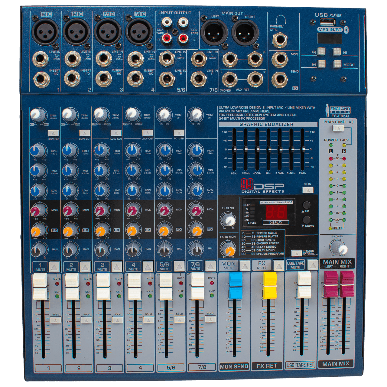 CONSOLA ANALOGA, 8 CANALES, 4 MONO/2 ESTEREO, INTERFAZ USB, BT, MP3 - Miniatura 2