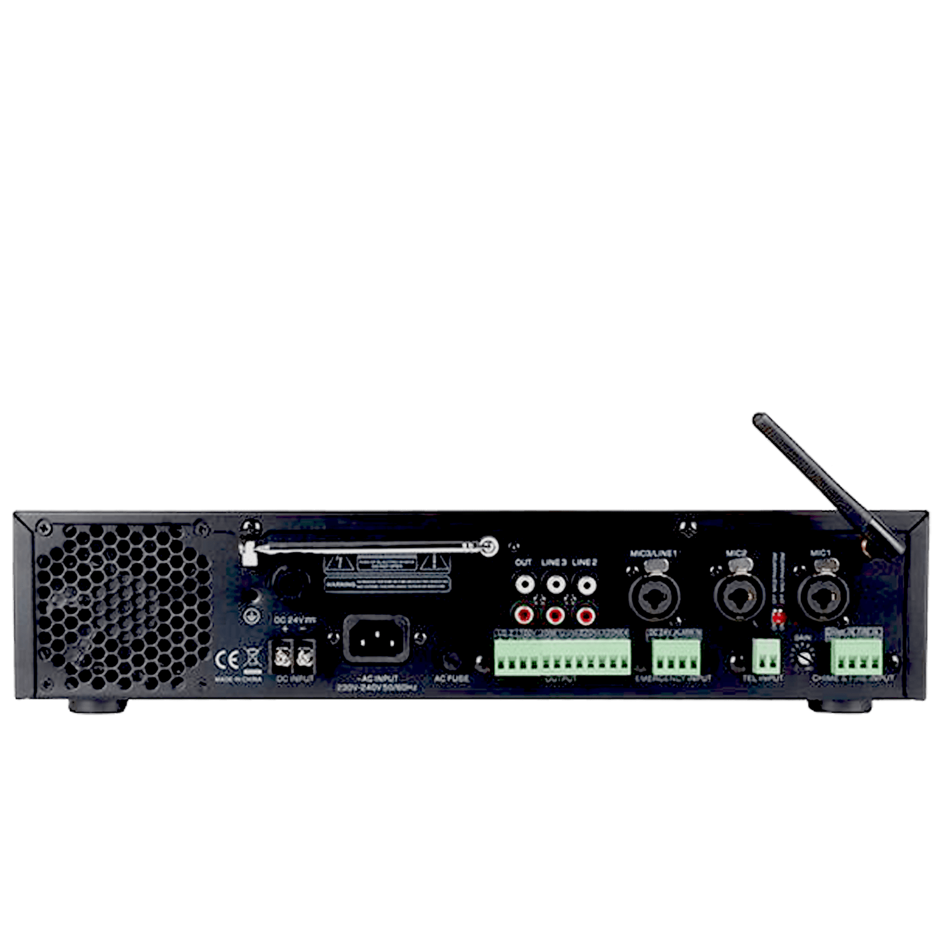 MEZCLADORA AMPLIFICADA, 4 ZONAS CON CONTROL REMOTO, 120W, USB, SD CARD, MP3, BT, RADIO FM, 100V, 4-8 OHM, SIRENA, TIMBRE - Miniatura 3