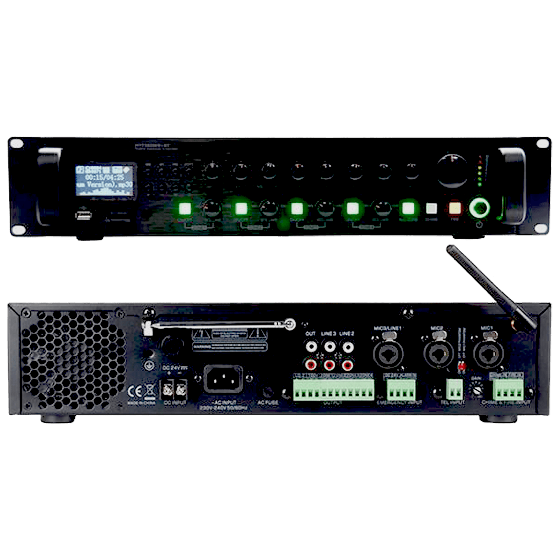 MEZCLADORA AMPLIFICADA, 4 ZONAS CON CONTROL REMOTO, 120W, USB, SD CARD, MP3, BT, RADIO FM, 100V, 4-8 OHM, SIRENA, TIMBRE - Miniatura 4