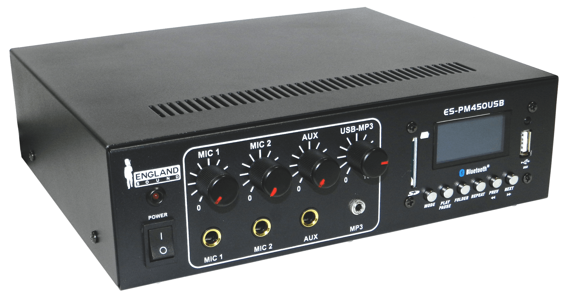 MEZCLADORA AMPLIFICADA, 2 CANALES, 45W, USB, SD CARD, MP3, FM RADIO, BT, 4-16 OHM, LCD DISPLAY