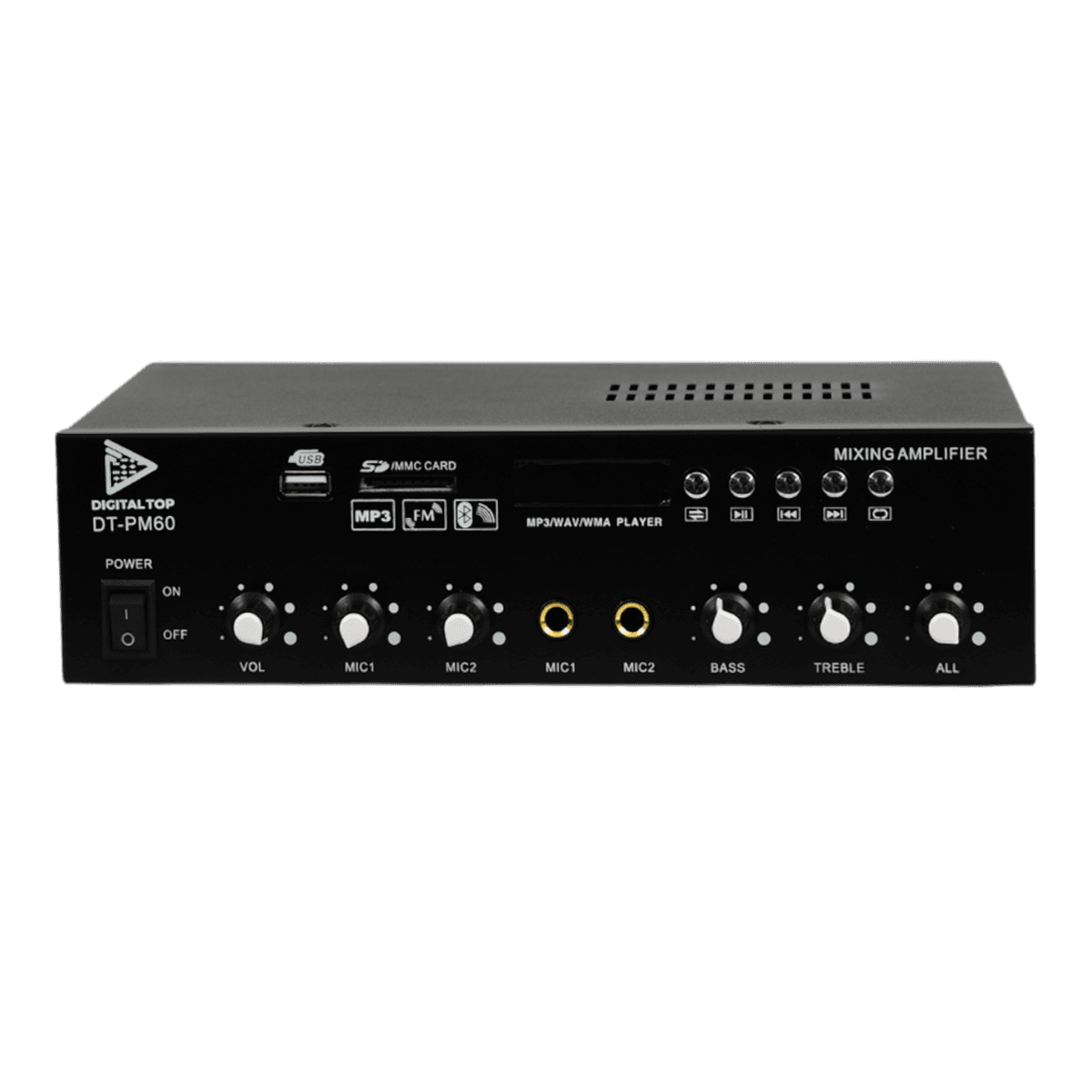 MINI AMPLIFICADOR, 2 CANALES, 60W, USB, SD CARD, MP3, FM RADIO, BT,  4-16 OHM, LCD DISPLAY