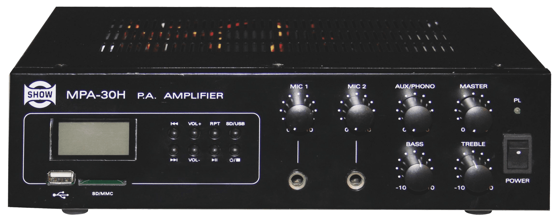 MEZCLADORA AMPLIFICADA, 2 CANALES, 30W, USB, SD CARD, MP3, 25V-70V-100V, 4 OHM, LCD DISPLAY - Miniatura 2