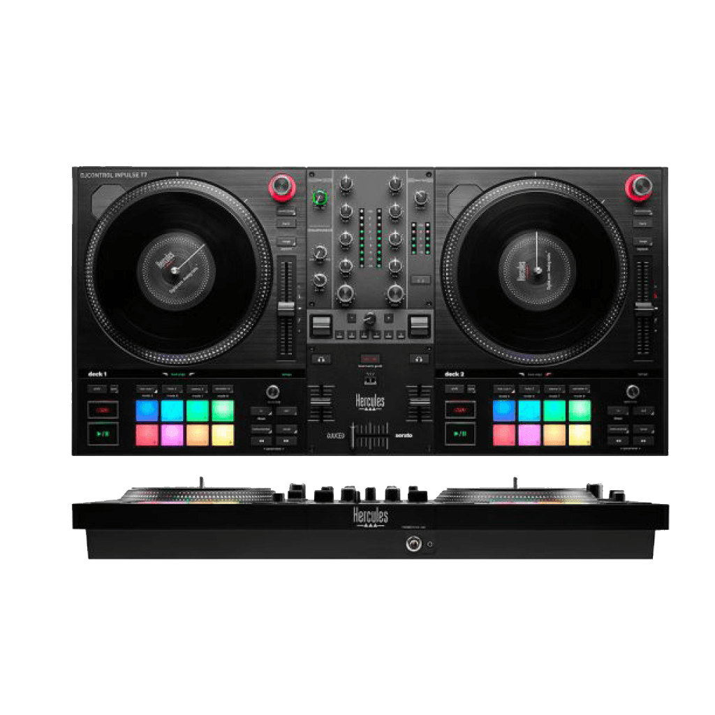 CONTROLADOR DJ, 2 CANALES, SERATO, DJUCED, PLATOS METALICOS MOTORIZADOS A 33 RPM