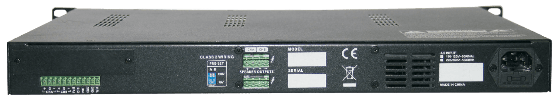 POTENCIA AMPLIFICADA PA, CLASE D, 2 CANALES, 300W X 2, 70V-100V - Miniatura 3