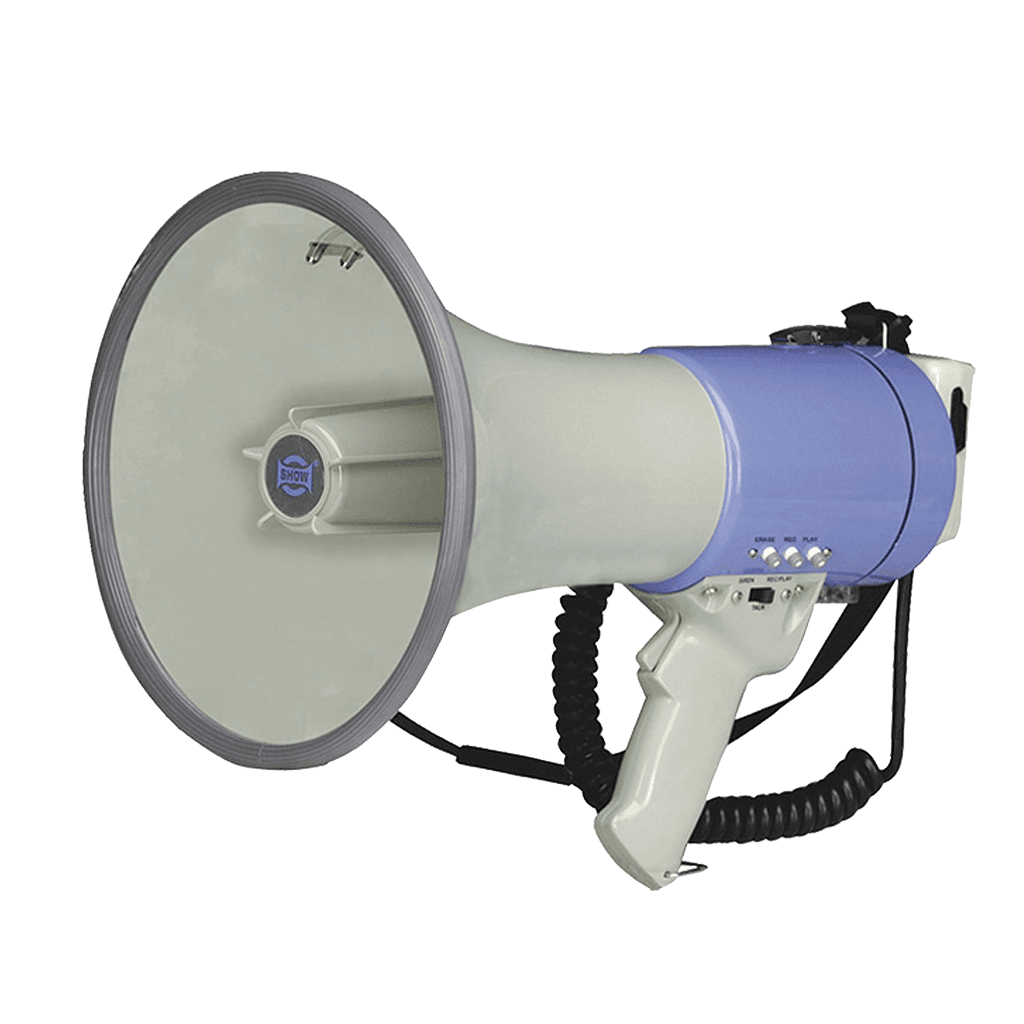 MEGAFONO, 25W, 8 OHM, FUNCION PITO Y SIRENA, USB, SD CARD, BATERIA 8 X C