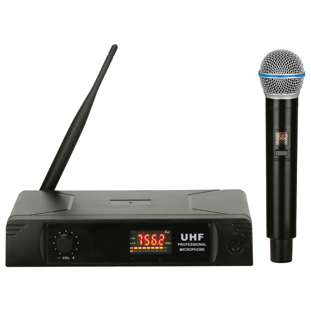 MICROFONO INALAMBRICO UHF MULTIFRECUENCIA, 1 CANAL, DE MANO, FRECUENCIA FIJA