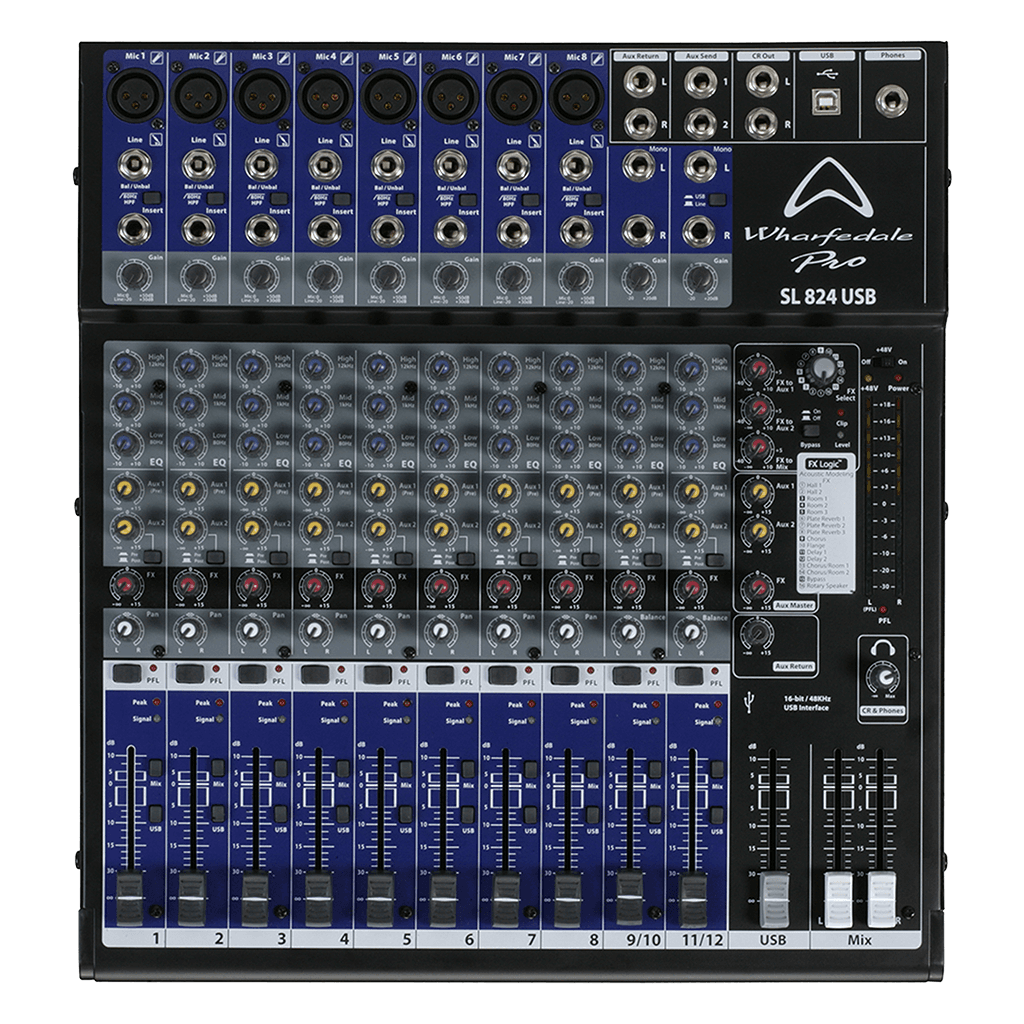 CONSOLA ANALOGA, 12 CANALES, 8 MONO/2 ESTEREO, INTERFAZ USB