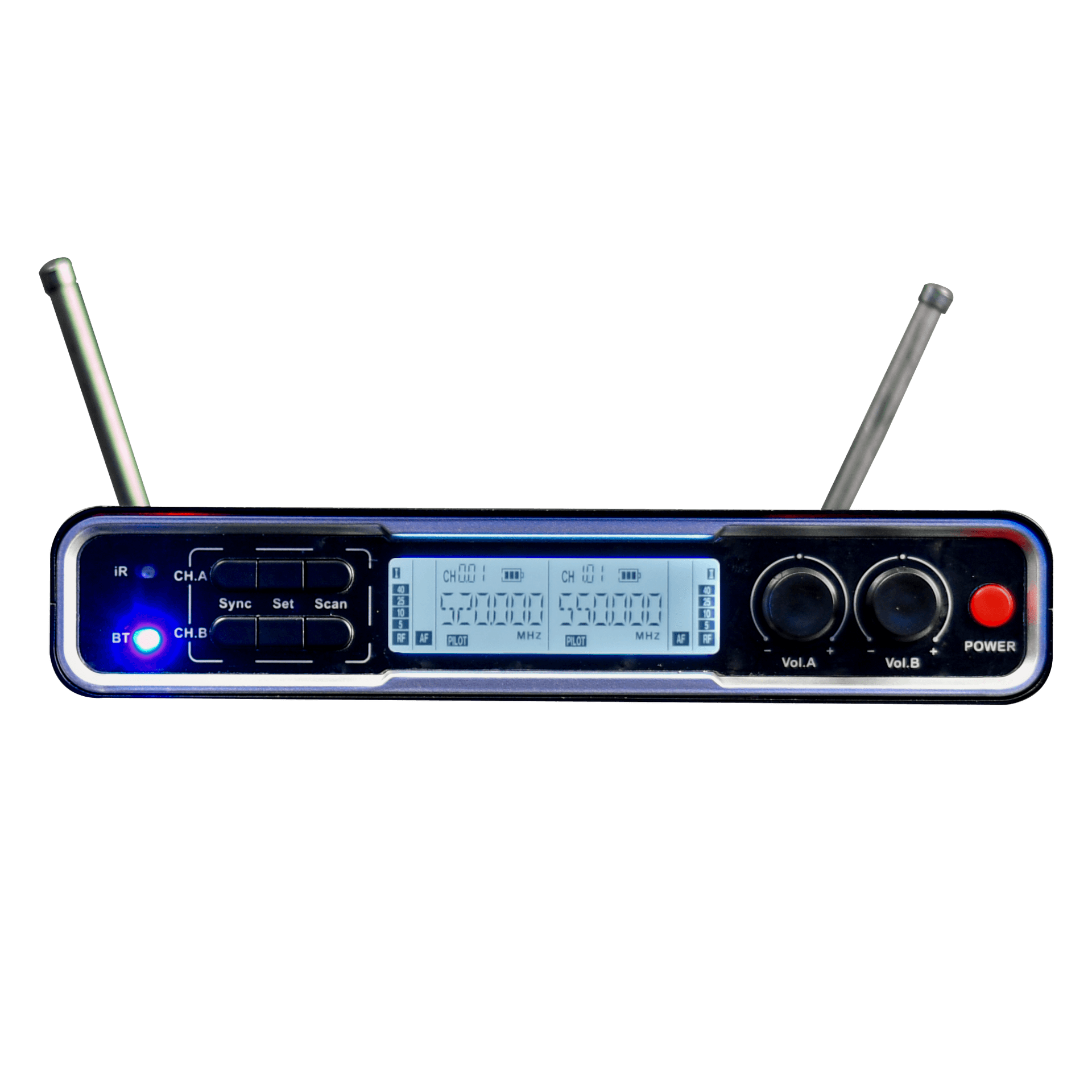 MICROFONO INALAMBRICO UHF DIVERSITY BT MULTIFRECUENCIA, 2 CANALES, DE MANO, CARCASA METALICA, INCLUYE MALETA - Miniatura 2