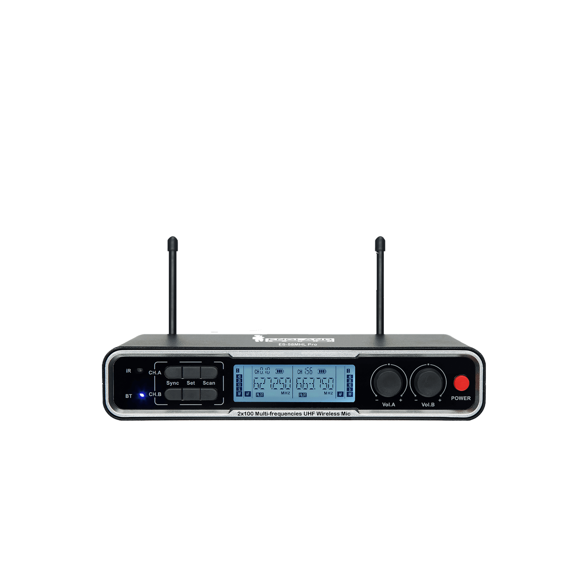 MICROFONO INALAMBRICO UHF DIVERSITY MULTIFRECUENCIA, 2 CANALES, DE MANO/DE DIADEMA Y CORBATA, CARCASA METALICA, BT, INCLUYE MALETA - Miniatura 3