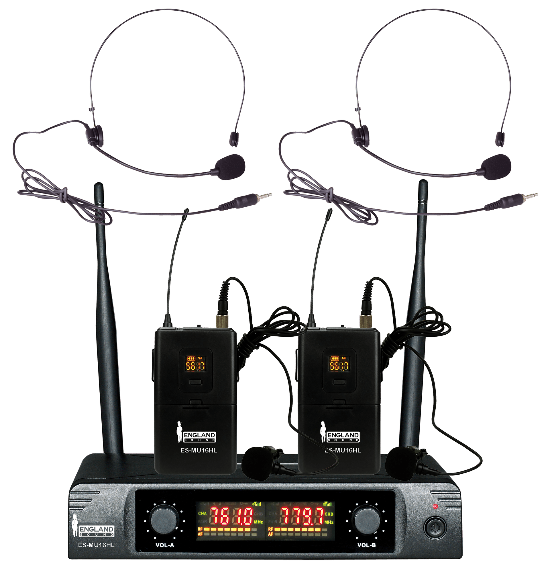 MICROFONO INALAMBRICO UHF MULTIFRECUENCIA, 2 CANALES, 2 MIC DIADEMA Y 2 MIC SOLAPA - Miniatura 4