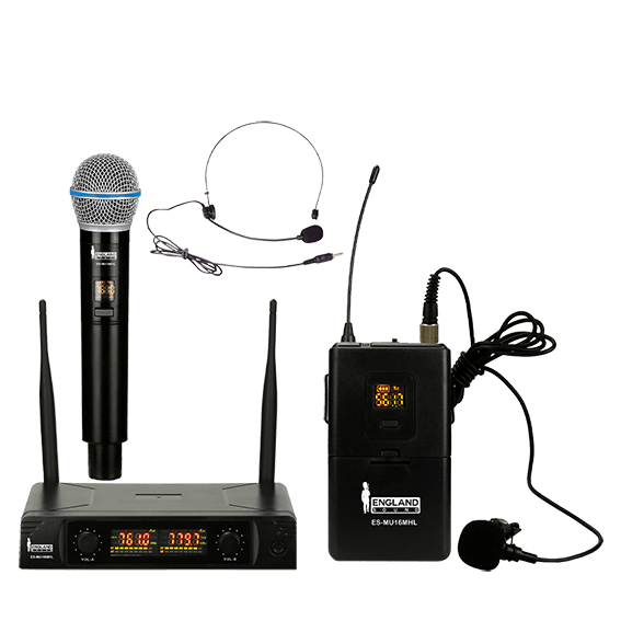 MICROFONO INALAMBRICO UHF MULTIFRECUENCIA, 2 CANALES, DE MANO/DE DIADEMA Y CORBATA, INCLUYE MALETA