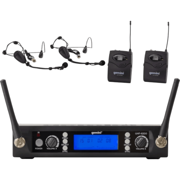 MICROFONO INALAMBRICO UHF MULTIFRECUENCIA 512-537.5 MHZ, 2 CANALES, DE DIADEMA, CARCASA METALICA - Miniatura 2