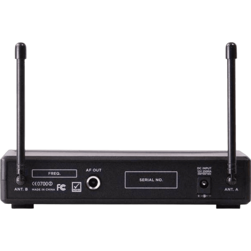 MICROFONO INALAMBRICO UHF, 2 CANALES, DE MANO, FRECUENCIA FIJA 517.60 MHZ - 521.50 MHZ - Miniatura 3