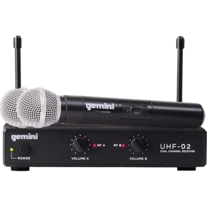 MICROFONO INALAMBRICO UHF, 2 CANALES, DE MANO, FRECUENCIA FIJA 517.60 MHZ - 521.50 MHZ - Miniatura 6