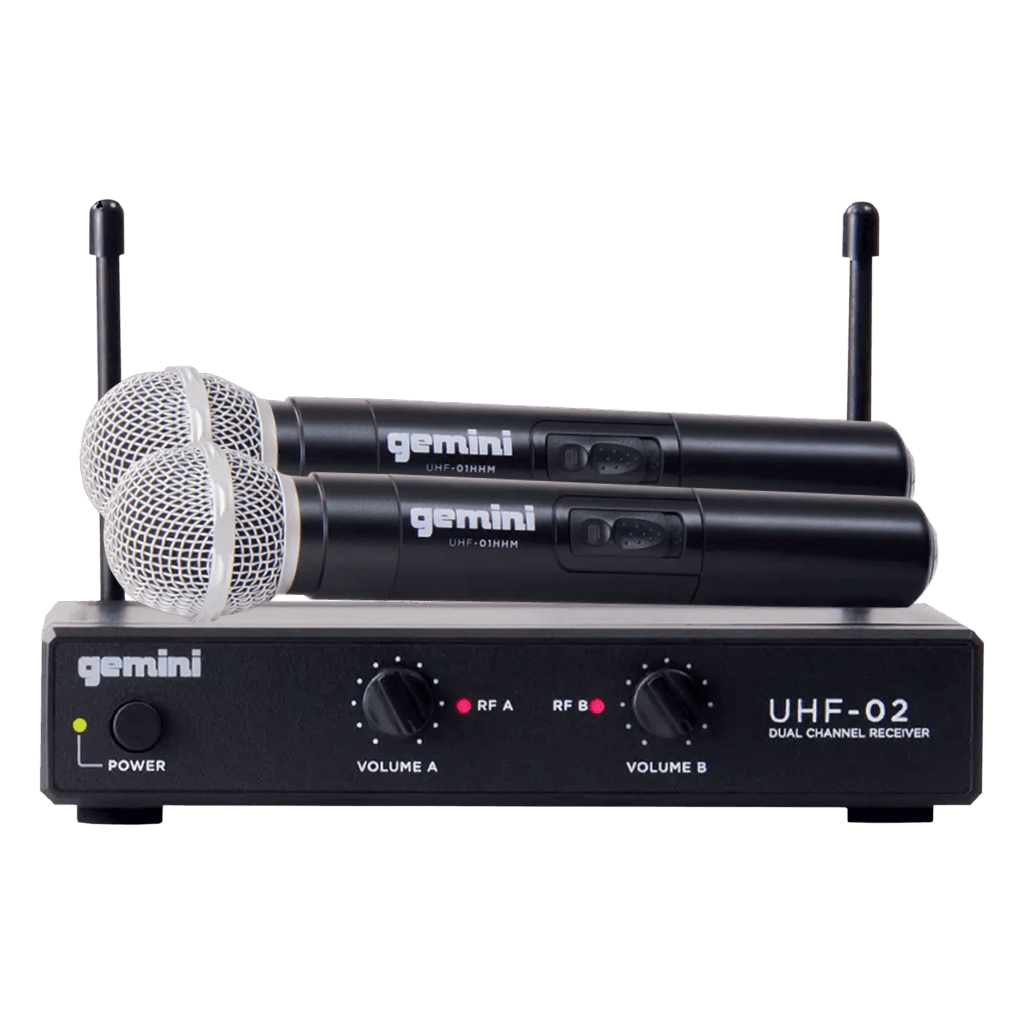 MICROFONO INALAMBRICO UHF, 2 CANALES, DE MANO, FRECUENCIA FIJA 533.70 MHZ - 537.20 MHZ