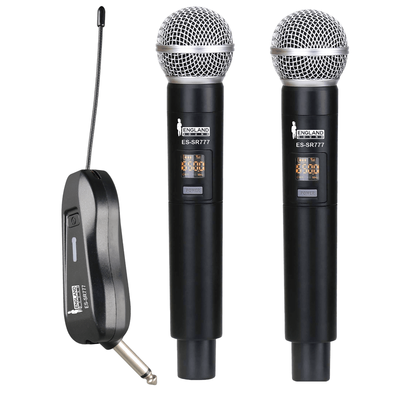 MICROFONO INALAMBRICO UHF MULTIFRECUENCIA, 2 CANALES, DE MANO, RECEPTOR PORTATIL RECARGABLE - Miniatura 2