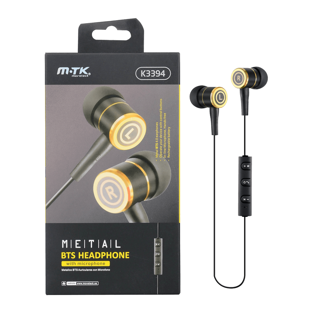 AUDIFONOS ESTEREO METALICO IN-EAR CON MICROFONO, CONTROL DE VOLUMEN, BLUETOOTH