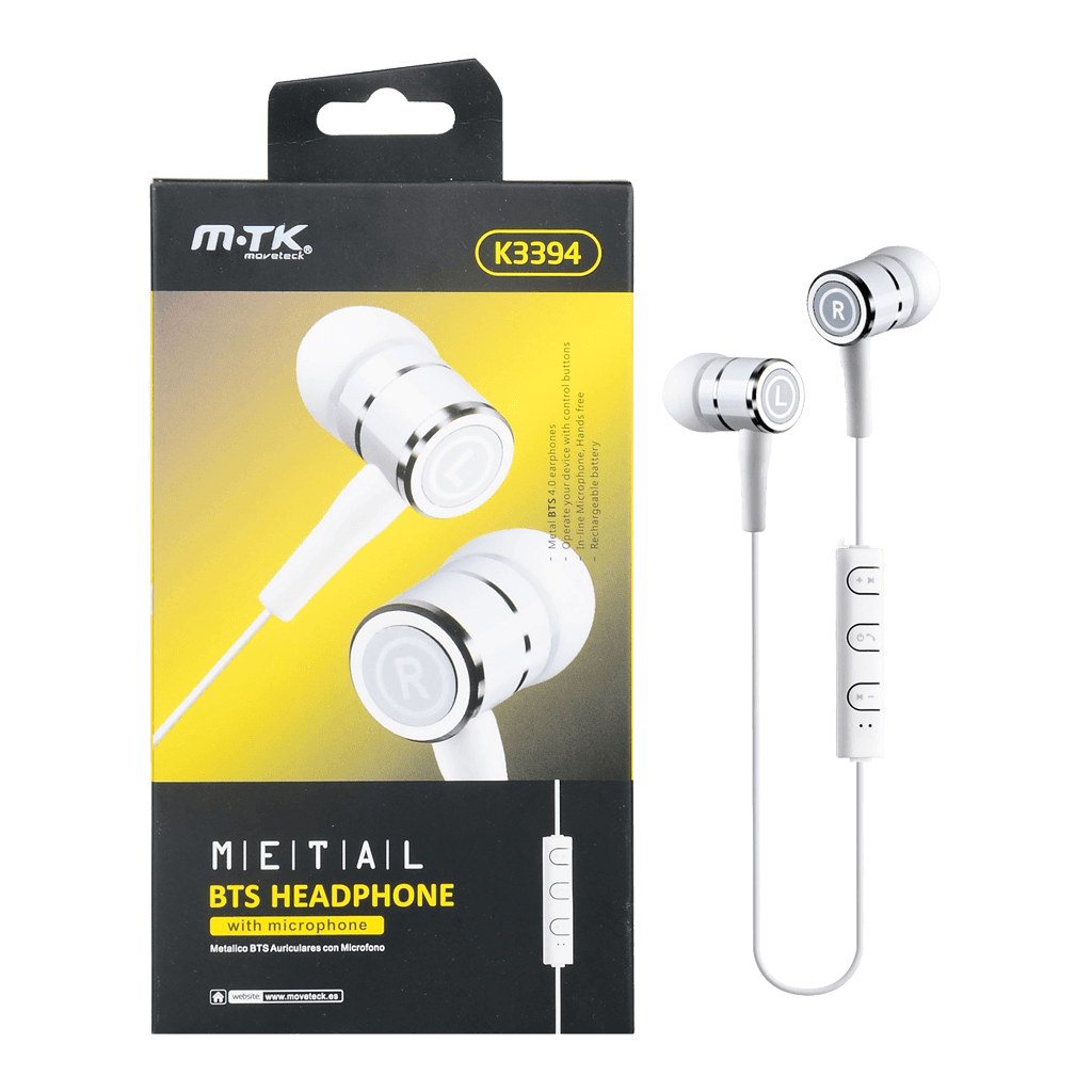 AUDIFONOS ESTEREO METALICO IN-EAR CON MICROFONO, CONTROL DE VOLUMEN, BLUETOOTH