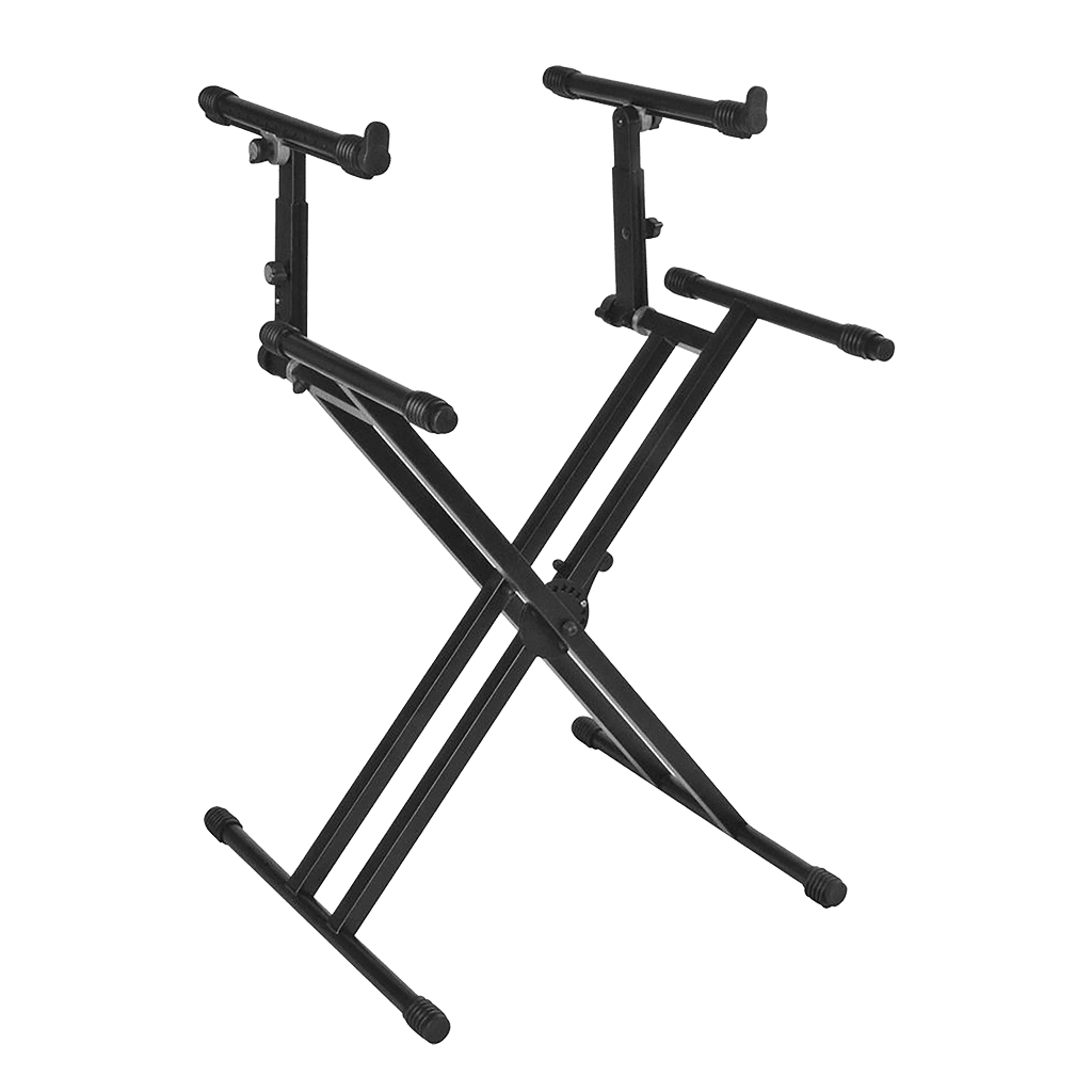 SOPORTE DE PISO PARA TECLADO DOBLE CON SEGUNDO NIVEL,  ALTURA 32-126CM