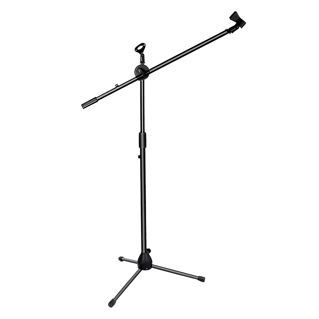 SOPORTE DE PISO BASE TRIPODE PARA MICROFONO CON BOOM Y 2 SUJETADORES, ALTURA 85-167CM