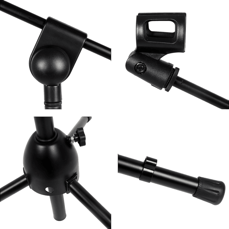 SOPORTE DE PISO BASE TRIPODE PARA MICROFONO CON AJUSTE DE PRESION, BOOM Y SUJETADOR, ALTURA 100-190CM
