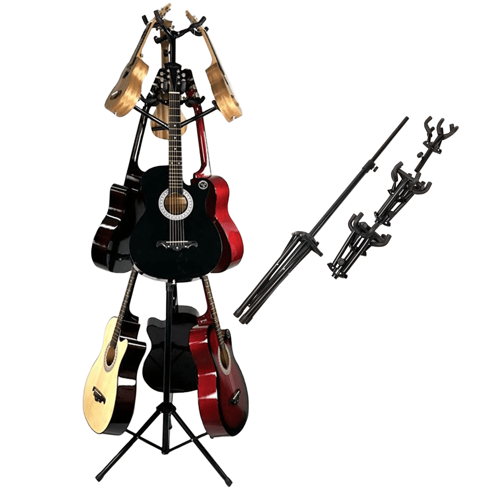 SOPORTE DE PISO BASE TRIPODE PARA 6 GUITARRAS Y 3 UKELELES O VIOLINES, ALTURA 88-180CM