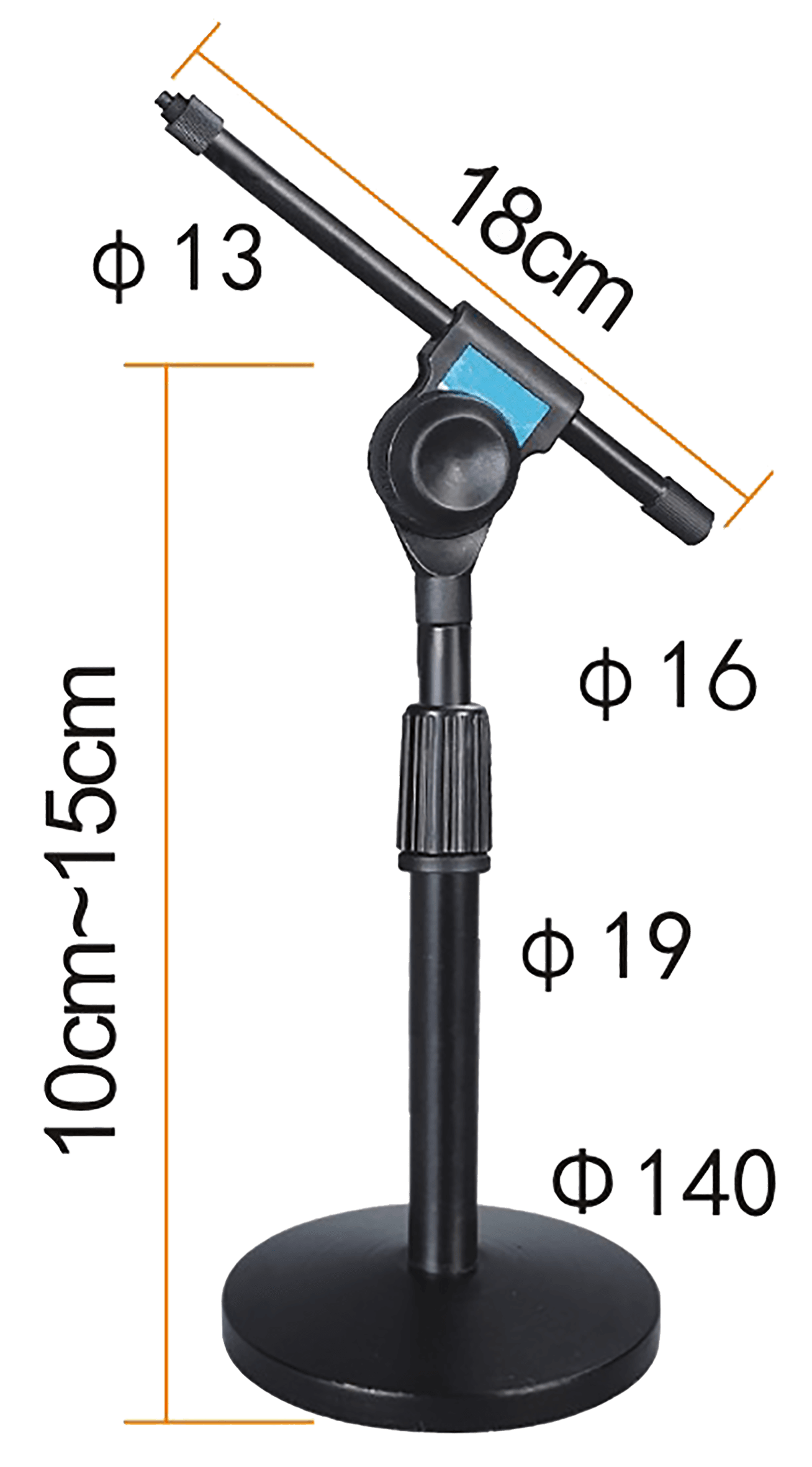 SOPORTE DE MESA BASE REDONDA PARA MICROFONO CON BOOM Y SUJETADOR, ALTURA 10-15CM - Miniatura 2
