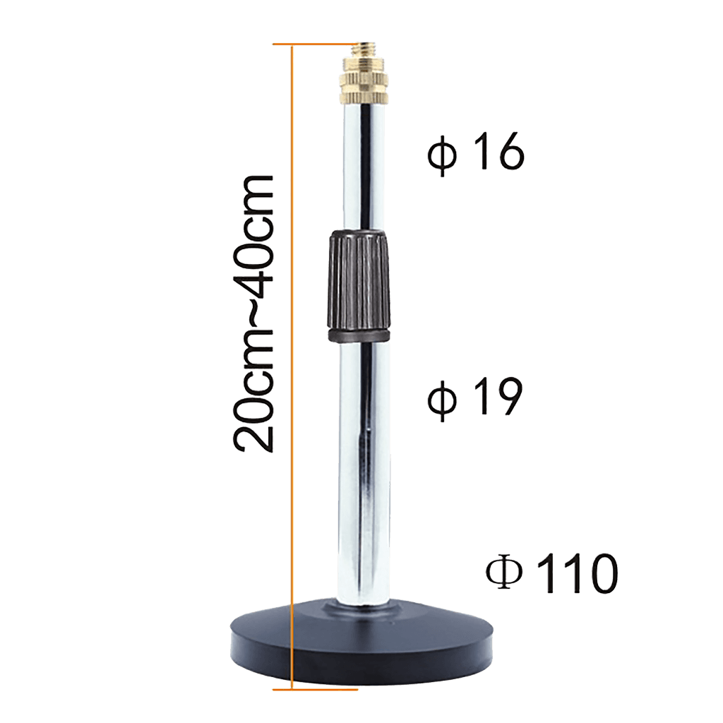 SOPORTE DE MESA BASE REDONDA CROMADO PARA MICROFONO, ALTURA 20-40CM
