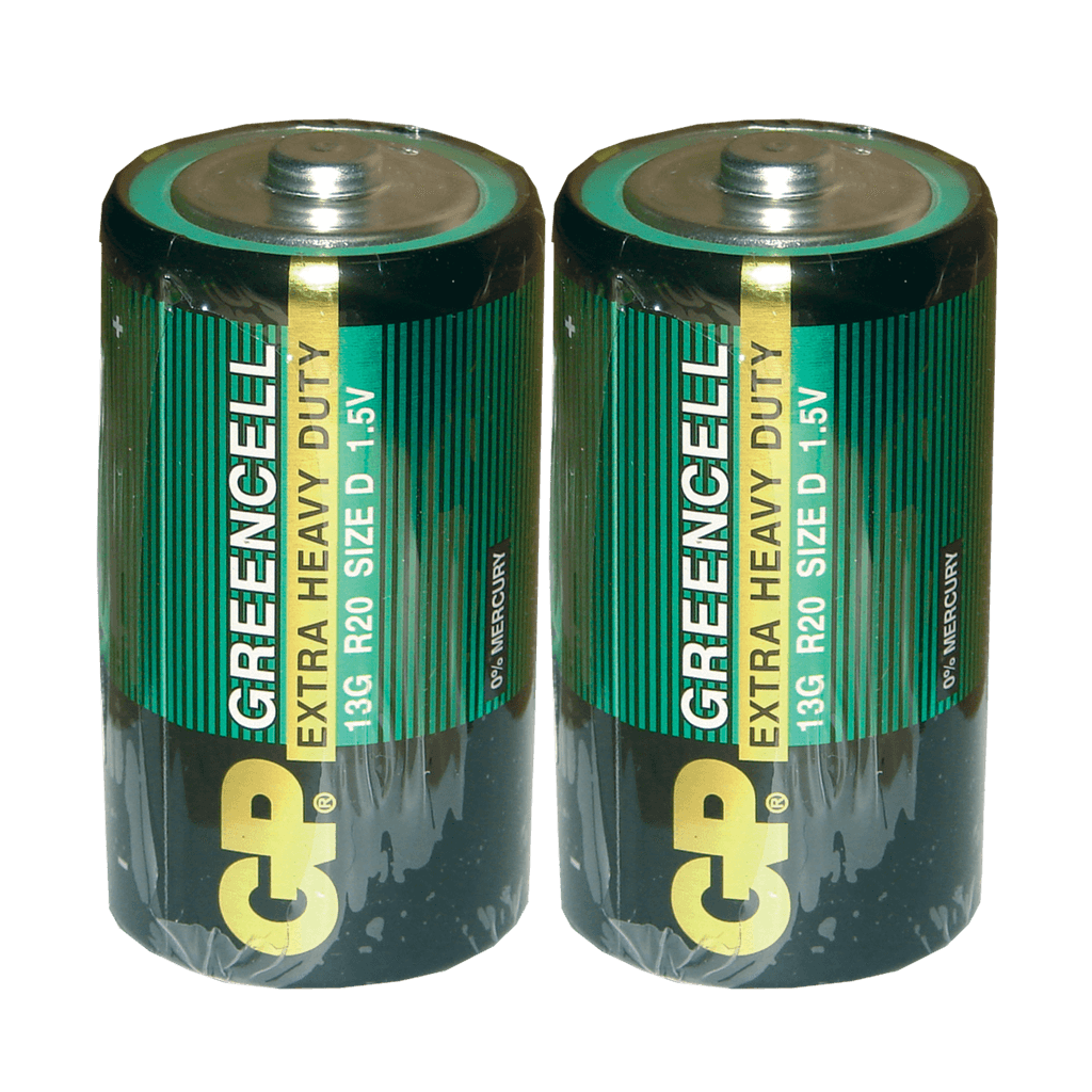 D, 1.5V, GREENCELL (CLORURO DE ZINC), CELOFAN X 2PCS