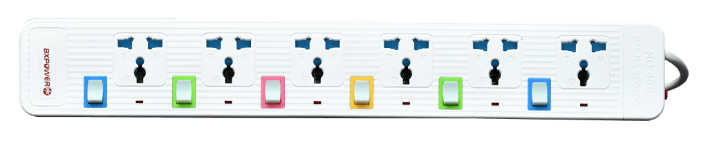 REGLETA 6 TOMAS 10A CON SWITCH Y COLORES LONGITUD DE CABLE 1.5 MTS, COLOR BLANCO