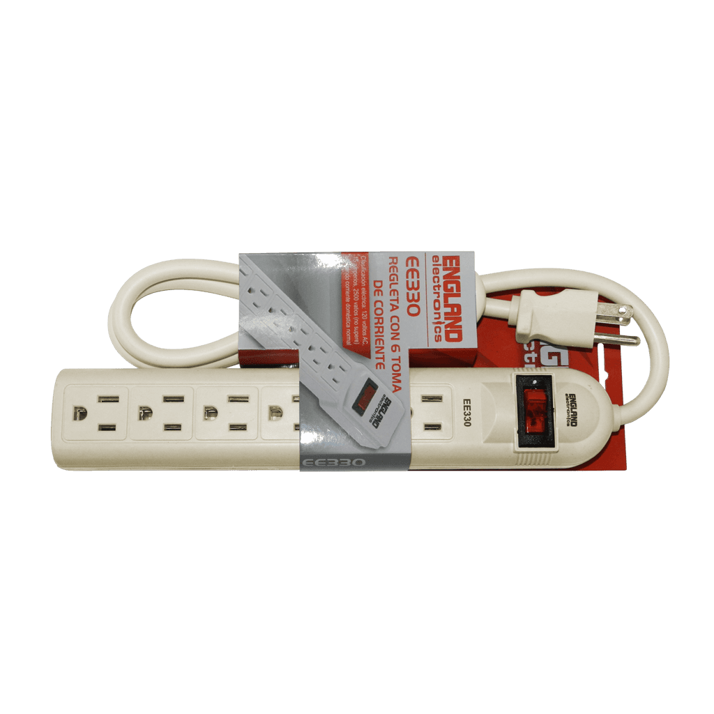 REGLETA 6 TOMAS, 15A, LONGITUD DE CABLE 1 MTS