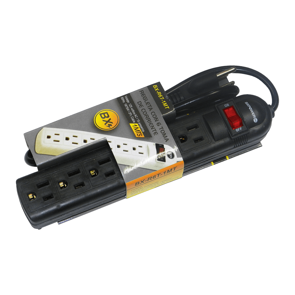 REGLETA 6 TOMAS, 15A, LONGITUD DE CABLE 1 MTS