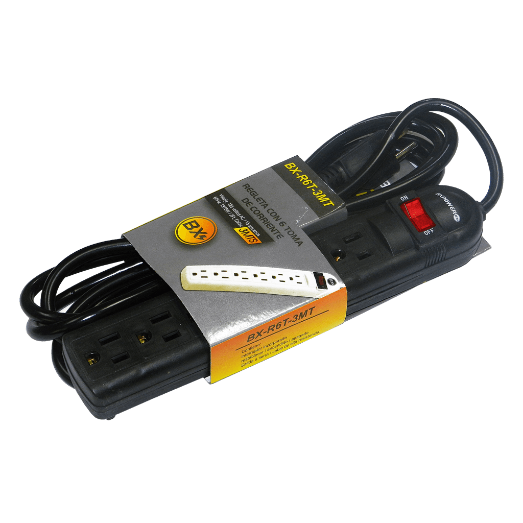 REGLETA 6 TOMAS, 13A, LONGITUD DE CABLE 3 MTS