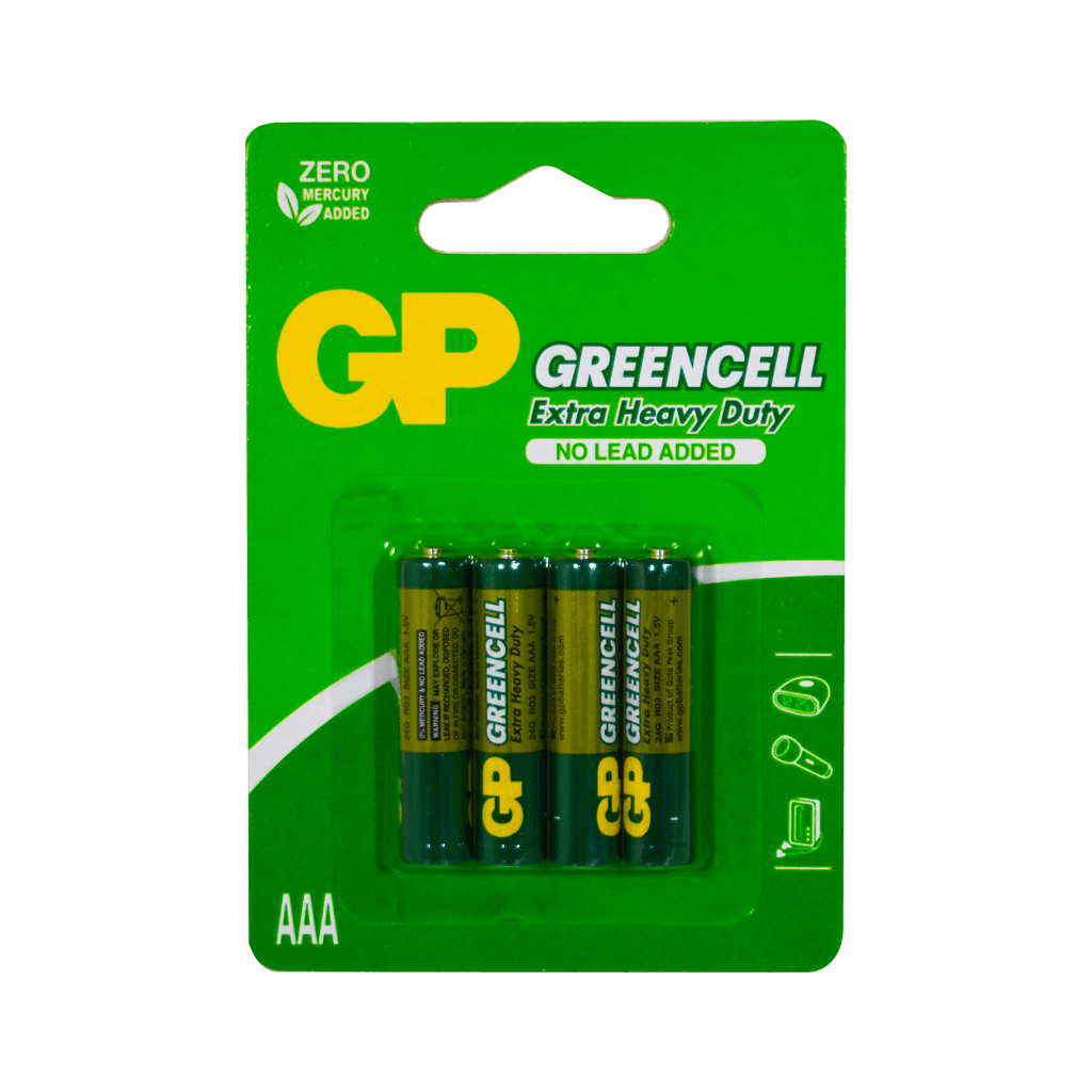 AAA,1.5V, GREENCELL (CLORURO DE ZINC), BLISTER X 4PCS