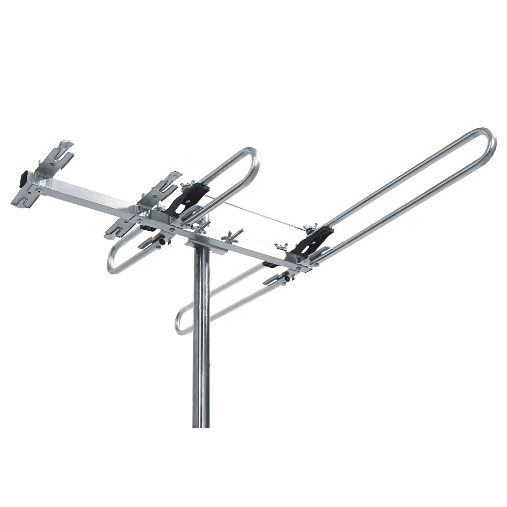 ANTENA PARA EXTERIOR, MULTICANAL VHF-UHF, ALCANCE 50-80KM, 4 ELEMENTOS, CABLE 8MT RG59 COAXIAL