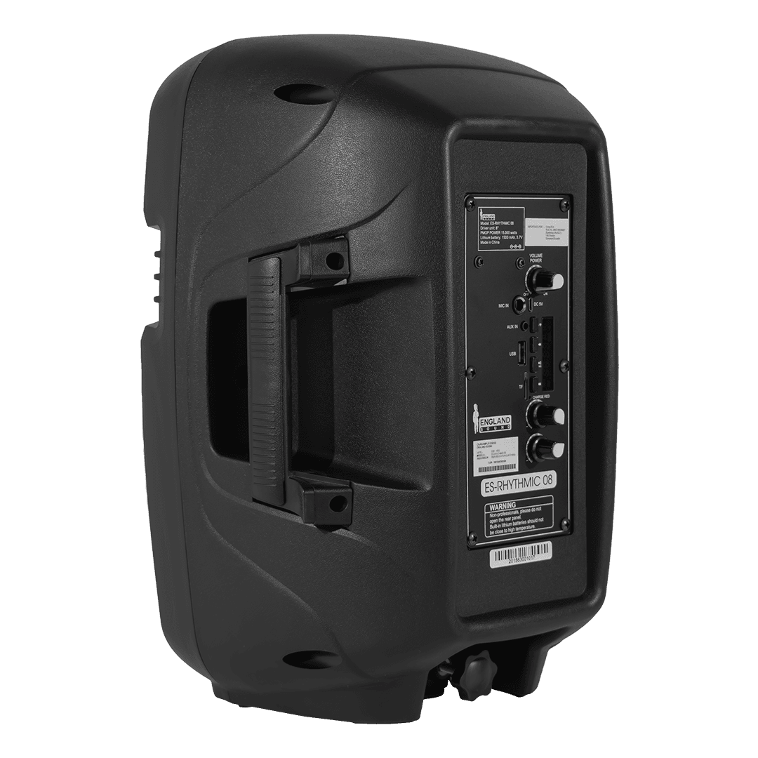 CAJA AMPLIFICADA CON BATERIA 8 PULG., 15.000W PMOP, REPRODUCTOR ANALOGICO DIGITAL, ENTRADA MIC 1/4, 3.5MM , EFECTO ECO, BASS & TREBLE, LUZ LED RGB, INCLUYE UN MICROFONO - Miniatura 6