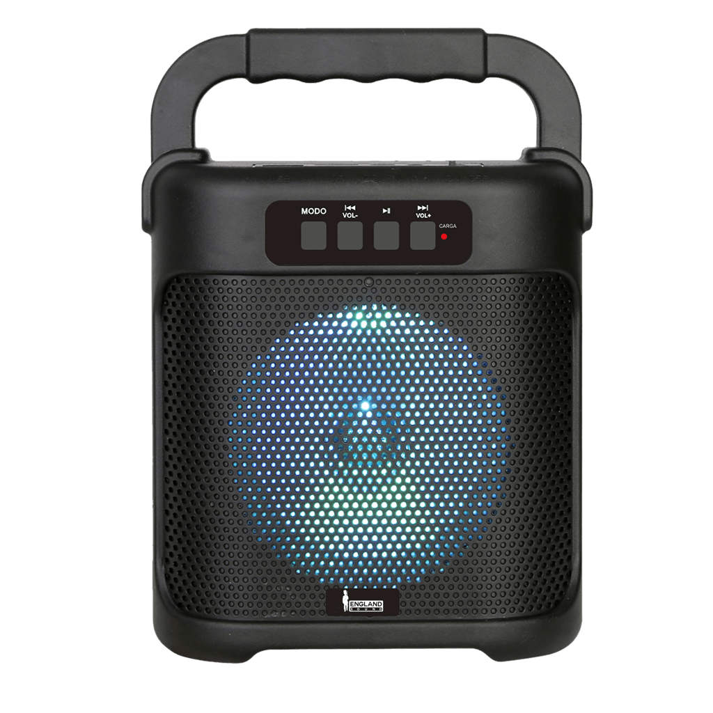 CAJA AMPLIFICADA CON BATERIA 4 PULG. CON BATERIA, REPRODUCTOR ANALOGICO DIGITAL, 5.000W PMOP, ENTRADA 3.5MM, LUZ LED RGB