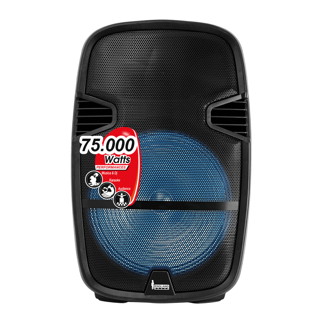 CAJA AMPLIFICADA CON BATERIA 15 PULG., 160.000W PMOP, REPRODUCTOR ANALOGICO DIGITAL, ENTRAJA JACK 1/4, 3.5MM, BASS & TREBLE, LUZ LED RGB, INCLUYE UN MICROFONO Y PEDESTAL - Miniatura 2